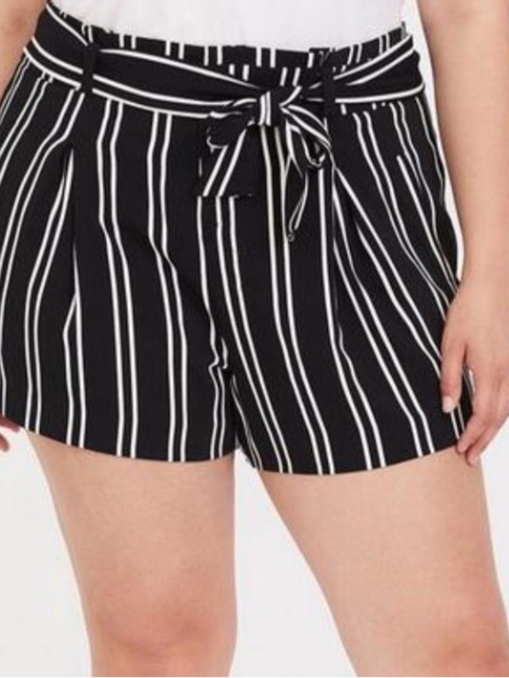 torrid Black and White Striped Tie-Waist Bermuda Shorts